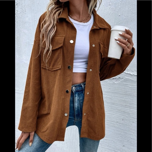 ✨SOLD  NWT flap pocket drop shoulder coat shacket Large rust brown - Picture 4 of 4